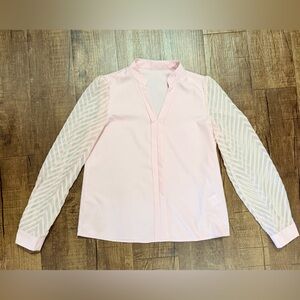 Blush Pink Blouse w/ Textured Sheer Sleeves | Long Sleeve Top | Size Small